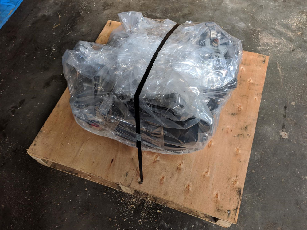 Finished transmission on a pallet before crate.